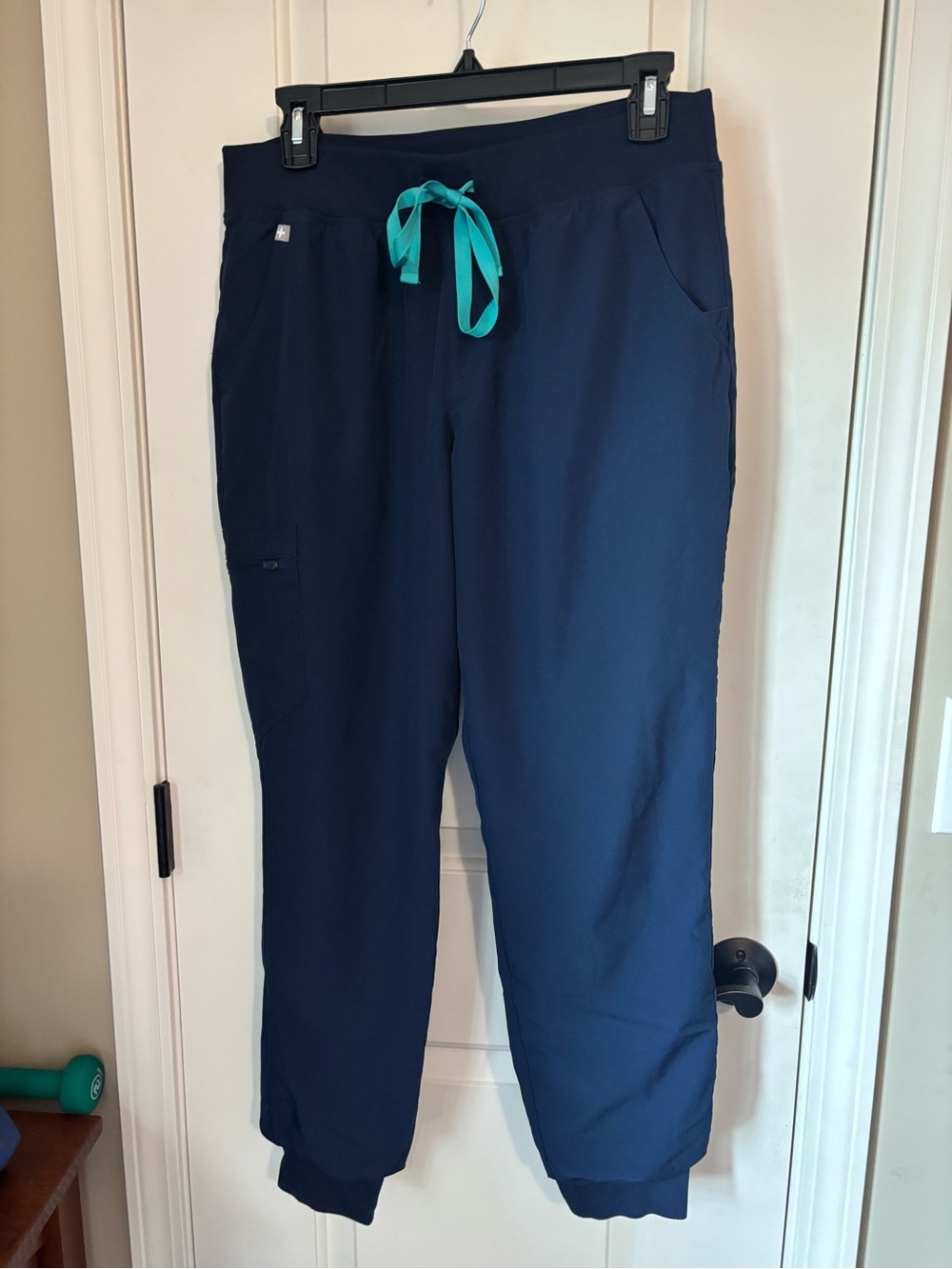 Figs Women's Navy Jogger Scrub Pants with Teal Drawstring Size M